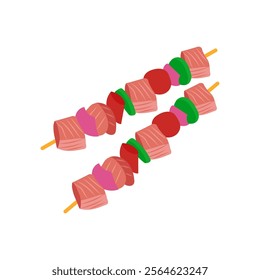 Salmon Skewers Seafood Vector Illustration, Isolated