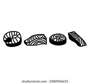 salmon slice seafood icons vector design illustration black white color simple modern style