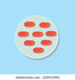Vector de ilustración de diseño plano de rodajas de salmón