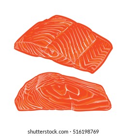 Salmon slices on white background