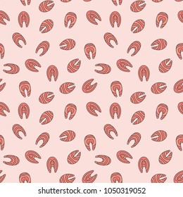 Salmon slices or steaks vector pink seamless pattern or background