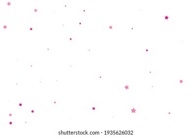 Salmon Stars Symbol. Rose Confetti Anniversary. Pink Falling Greeting. Celebration Anniversary. Red Glitter Festive. Sparkling Banner. Texture Sky. Universe Festive.