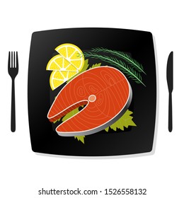 Salmon Steak Fish on Plate illustration icon Vector