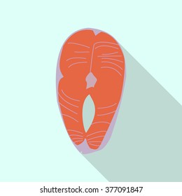 Salmon  steak in a flat design with long shadow