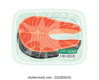 Salmon steak flat icon Fresh food packaged food