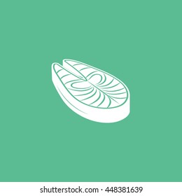 Salmon Steak Flat Icon On Green Background