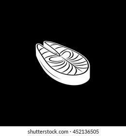 Salmon Steak Flat Icon On Black Background