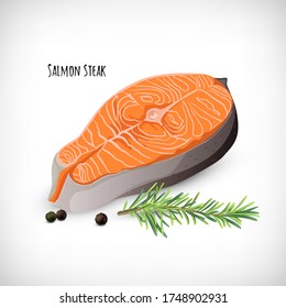 Salmon Steak Flat Style Rosemary Twig Stock Vector (royalty Free 