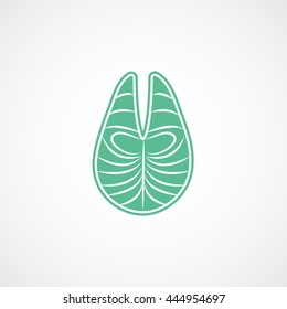 Salmon Steak Green Flat Icon On White Background