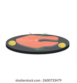 salmon steak herbs lemon rosemary isolated. vector illustration