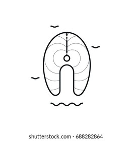 Salmon steak icon. Fish steak icon. Outline thin line isolated vector sign on white background. 
