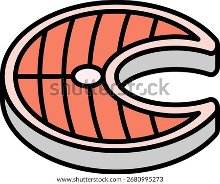 Salmon Steak Icon, Fresh Raw Fish Food