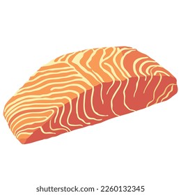 Aislamiento de filetes de salmón sobre fondo blanco, diseño plano 