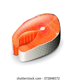 Salmon steak isolated on white photo-realistic vector illustration