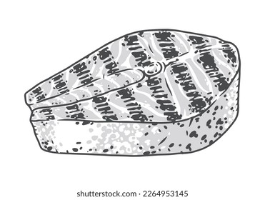 Salmon steak label vintage monochrome portion of delicacy fish with lines from grill for serving BBQ cafe guest vector illustration