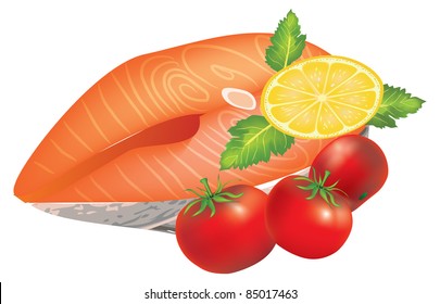 Salmon Steak with lemon and cherry tomatoes