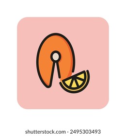 Salmon steak line icon. Lemon, dish, meal. Seafood concept. Can be used for topics like sea food restaurant, eating, cooking