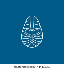 Salmon Steak Line Icon On Blue Background