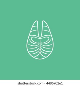 Salmon Steak Line Icon On Green Background