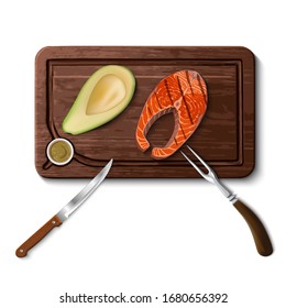 Salmon steak on a cutting board