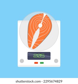 salmon steak on digital kitchen
scales top view vector illustration