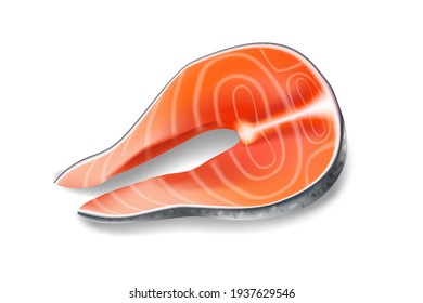 Carne de salmón. Baraja cruda de la ilustración del vector alimentario de carne. Filete, marisco fresco aislado en un fondo blanco. Cocina marina, cocina de la naturaleza.
