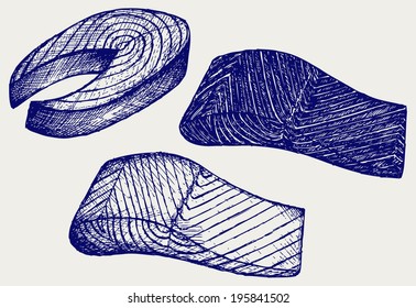 Salmon steak red fish. Doodle style