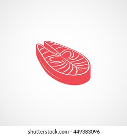 Salmon Steak Red Flat Icon On White Background