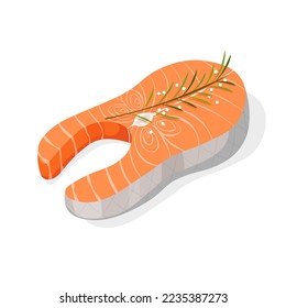 Salmon steak in trendy flat style. Fillet of red fish. Seafood product design. Vector illustration isolated white background.