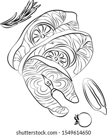 salmon steak vector line illustration