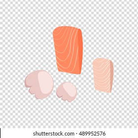 Salmon steak vector monochrome variant. Fresh sea food concept illustration for packaging, logos, and patterns. Healthy eating marine products. Bright red salmon steak