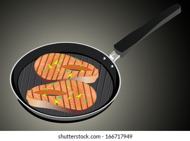 salmon steaks in the iron pan