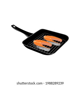 Lachssteaks auf quadratischem Hintergrund. Vektorbild.