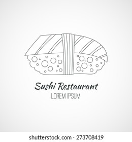 Salmon sushi - artistic concept for Japanese restaurant. Branding identity element. Vector logo design concept. Isolated high quality vector graphic.