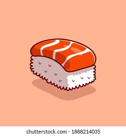 Salmon Sushi Cartoon Vector Icon Illustration. Japanese Food Icon Concept Isolated Premium Vector. Flat Cartoon Style