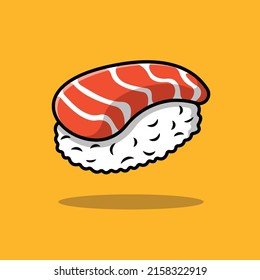 Salmon Sushi Cartoon Vector Icon Illustration. Food Icon Concept Isolated Premium Vector.