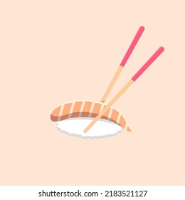 Salmon sushi with chopsticks vector illustration
