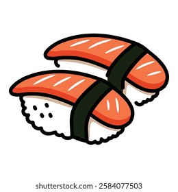 salmon sushi colour fill vector line icon with editable stroke 