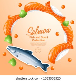 Salmon Sushi : Fish and sushi set : Vector Illustration