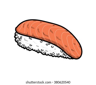 Salmon Sushi, a hand drawn vector illustration of a salmon sushi (Sake Nigiri).