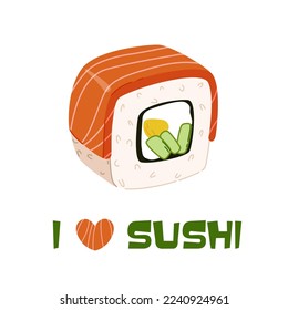 Salmon sushi illustration. I love sushi