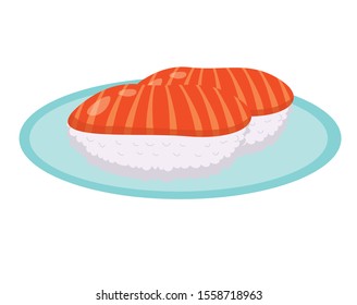 Salmon Sushi isolated on white background.illustration, sushi in Japanese resturant icon.