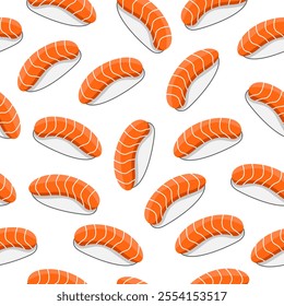 Salmon sushi nigiri seamless pattern background. Sushi motif Japanese food wallpaper