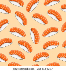 Salmon sushi nigiri seamless pattern background. Japanese food vector illustration