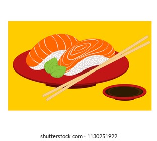 salmon sushi on dish