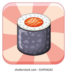 Salmon sushi roll icon.