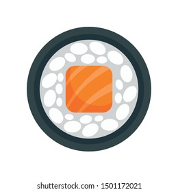 Salmon sushi roll icon. Flat illustration of salmon sushi roll vector icon for web design