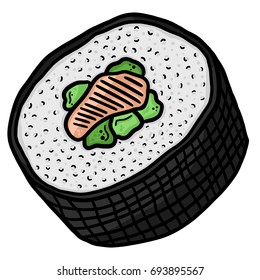 Salmon Sushi Roll Line Art Vector Illustration Clip Art