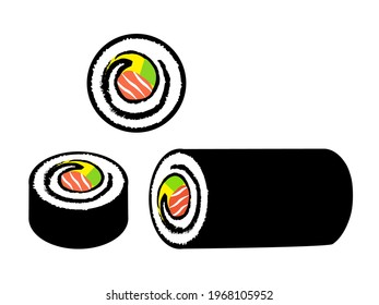 salmon sushi roll, salmon maki set vector illustration isolated