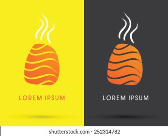 Salmon Sushi with smoke, design using freestyle grunge brush, Japanese restaurant, logo, symbol, icon, graphic, vector.